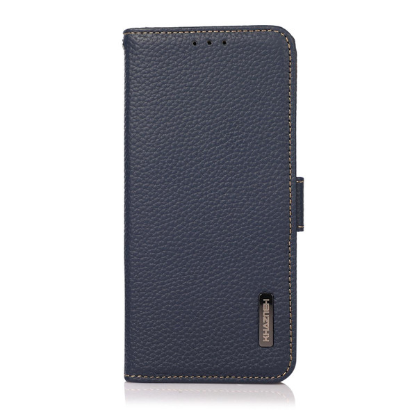 For iPhone 15 Pro Max KHAZNEH Side-Magnetic Litchi Genuine Leather RFID Phone Case(Blue)