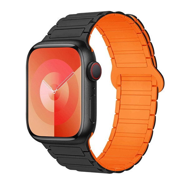 For Apple Watch SE 2022 40mm I-Shaped Magnetic Silicone Watch Band(Black Orange)