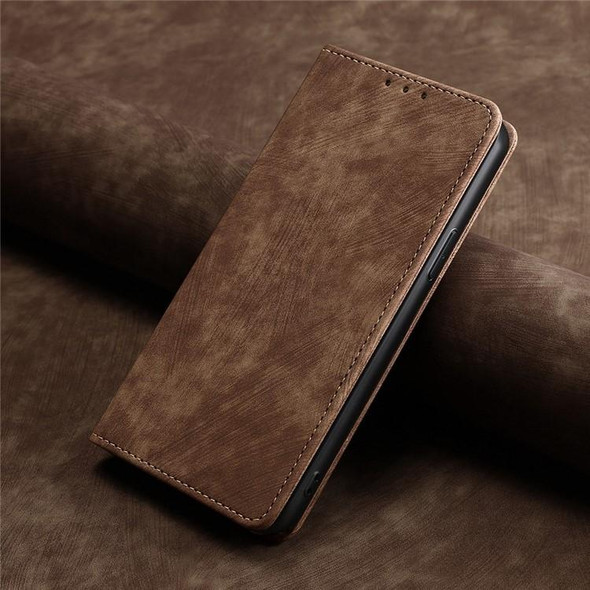 For OPPO Reno11 F 5G RFID Anti-theft Brush Magnetic Leather Phone Case(Brown)