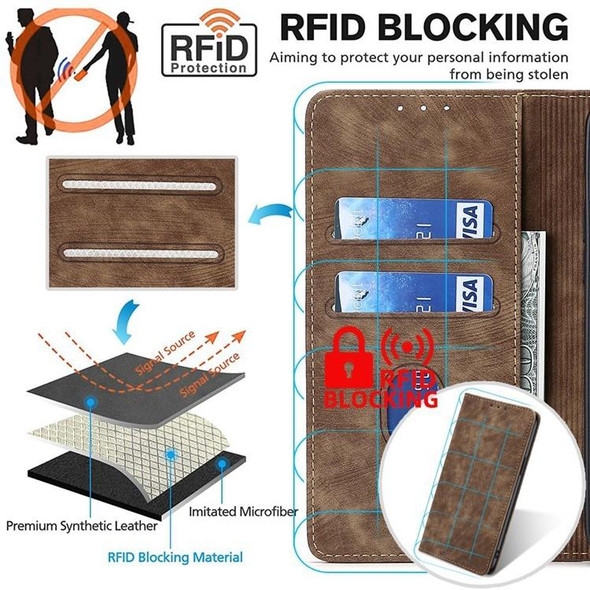 For OPPO Reno11 F 5G RFID Anti-theft Brush Magnetic Leather Phone Case(Brown)