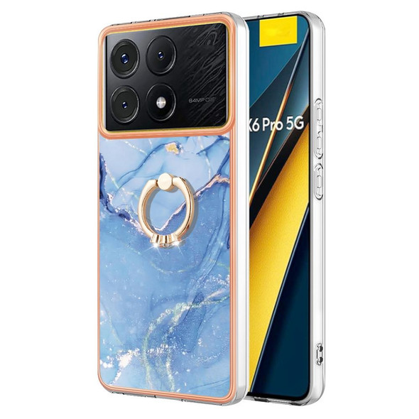 For Xiaomi Poco X6 Pro / Redmi K70E Electroplating Marble Dual-side IMD Phone Case with Ring(Blue 018)