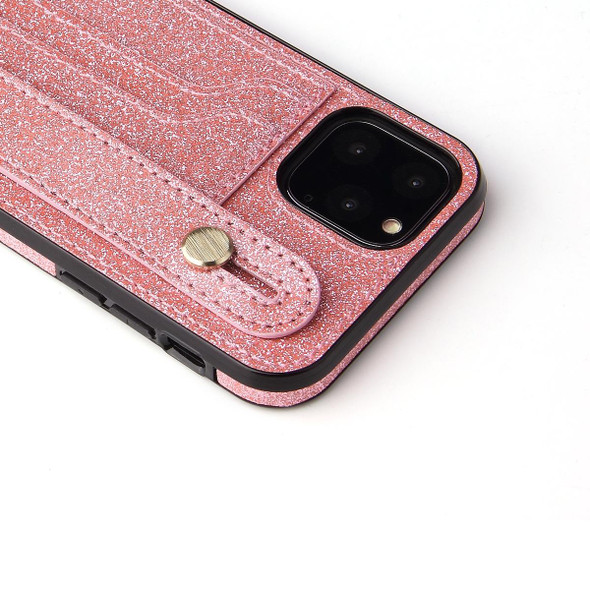 Glitter Powder PU+TPU Shockproof Protective Case with Holder & Card Slots & Wrist Strap - iPhone 11 Pro(Pink)