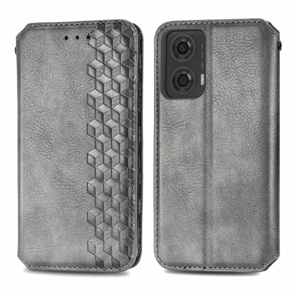 For Motorola  Moto G24 Cubic Grid Pressed Magnetic Leather Phone Case(Grey)
