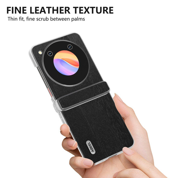 For ZTE nubia Flip ABEEL Frosted Transparent Frame Hinge Wood Texture PU Phone Case(Black)