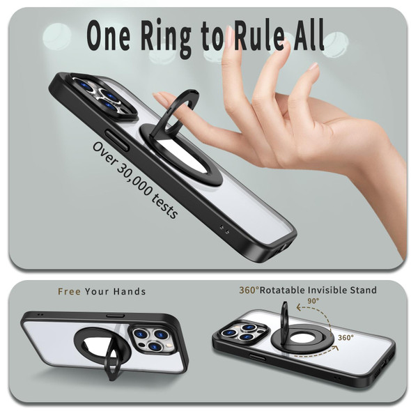 For iPhone 13 Pro Max / 12 Pro Max Transparent U-Ring Holder MagSafe Magnetic Phone Case(Black)