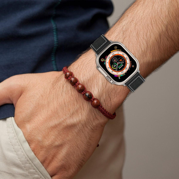 For Apple Watch SE 2023 44mm Ordinary Buckle Hybrid Nylon Braid Silicone Watch Band(Black)
