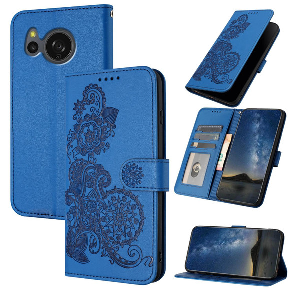 For Sharp Aquos sense8/SHG11/SH-54D Datura Flower Embossed Flip Leather Phone Case(Blue)