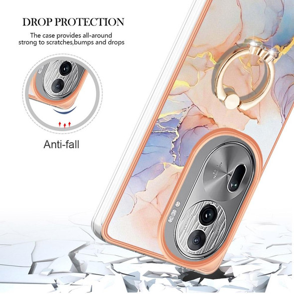 For OPPO Reno11 Pro 5G Global Electroplating IMD TPU Phone Case with Ring(White Marble)