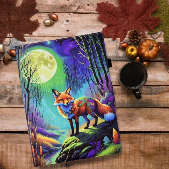 For iPad 10th Gen 10.9 2022 Electric Pressed Colored Drawing Smart Leather Tablet Case(Moonlight Fox)