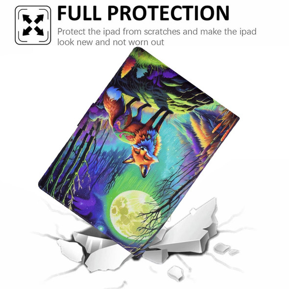 For iPad 9.7 2017/ 2018 / Air 2 / Air Electric Pressed Colored Drawing Smart Leather Tablet Case(Moonlight Fox)