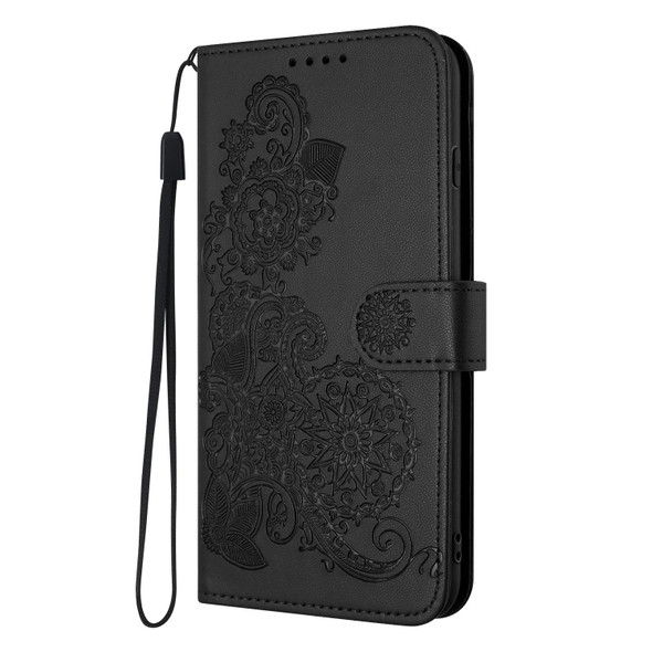 For Sharp Aquos sense4 4G/5G/Sense4 Lite Datura Flower Embossed Flip Leather Phone Case(Black)