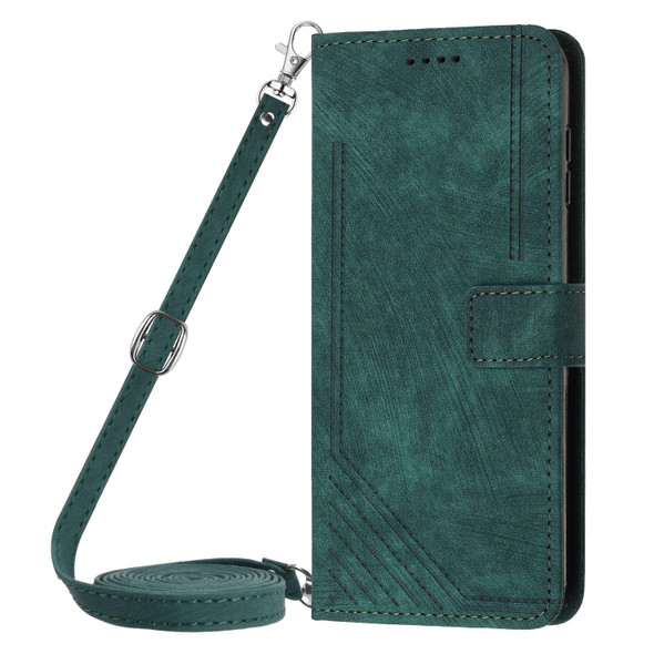 For Tecno Camon 30 Premier Skin Feel Stripe Pattern Leather Phone Case with Long Lanyard(Green)