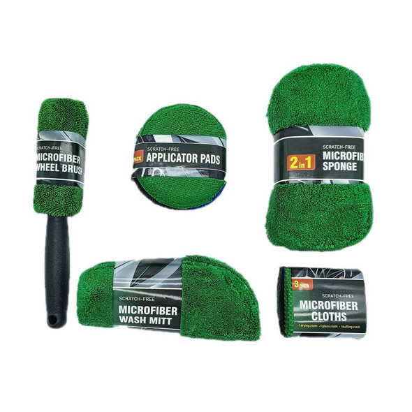 9pcs /Set Car Detailing Gloves Rags Waxing Cleaning Set(Green)