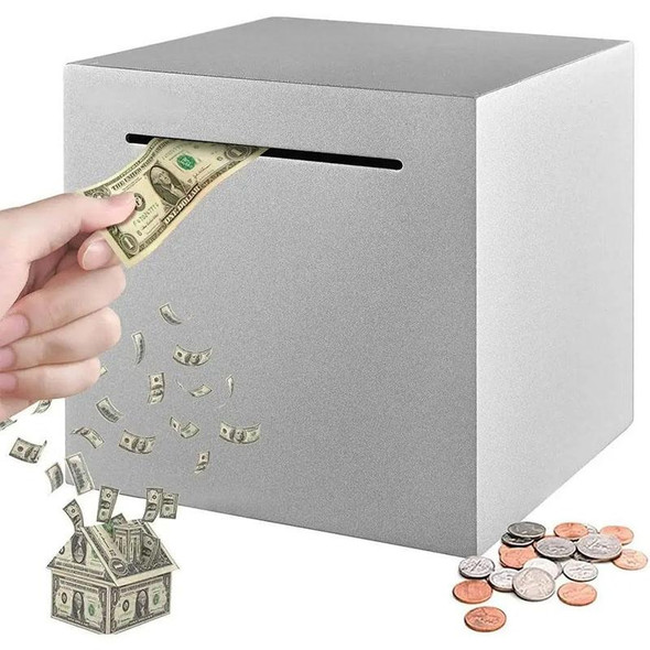 12x12x12cm Stainless Steel Money Box Only In, No Export Adult Children Savings Box