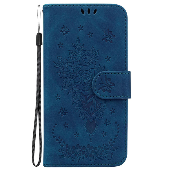 For Google Pixel 8a Butterfly Rose Embossed Leather Phone Case(Blue)