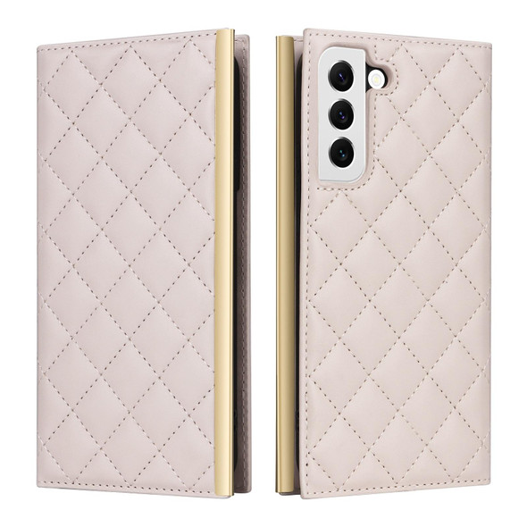 For Samsung Galaxy S21 5G Crossbody Rhombic Sucker Leather Phone Case(White)