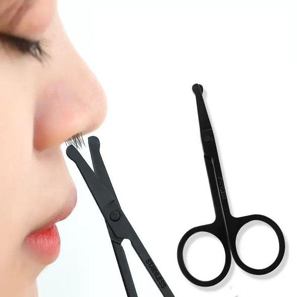 Men Nose Hair Scissor Round Tip Nose Hair Trimmer Manual Trimming Scissor, Color: Deep Black