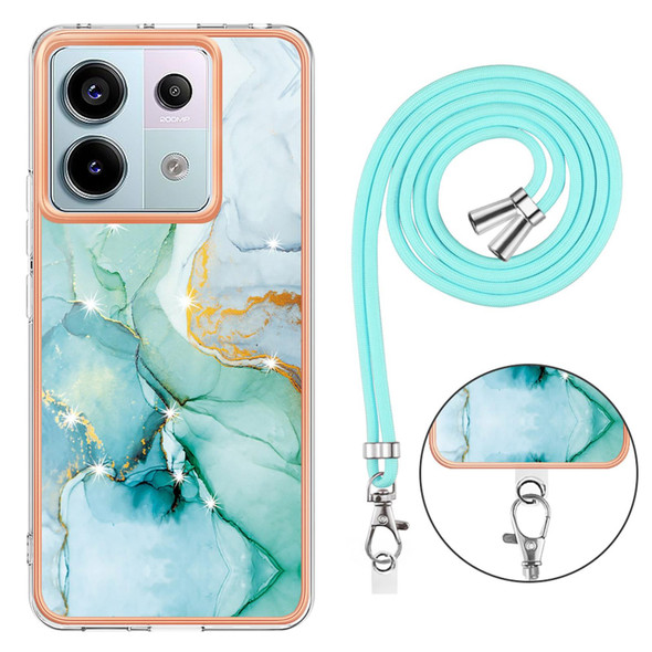 For Xiaomi Redmi Note 13 Pro 5G Global Electroplating Marble Dual-side IMD Phone Case with Lanyard(Green 003)