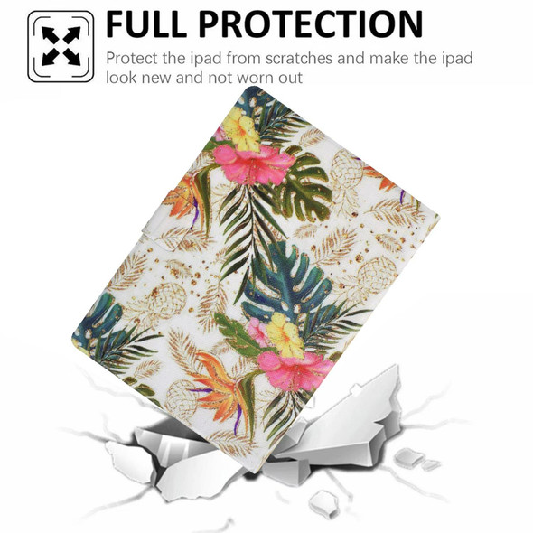 For iPad 10.2 2021 / 2020 / 2019 Electric Pressed Colored Drawing Smart Leather Tablet Case(Gold Pineapple)