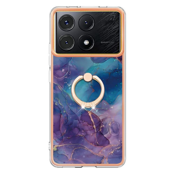 For Xiaomi Poco X6 Pro / Redmi K70E Electroplating Marble Dual-side IMD Phone Case with Ring(Purple 016)