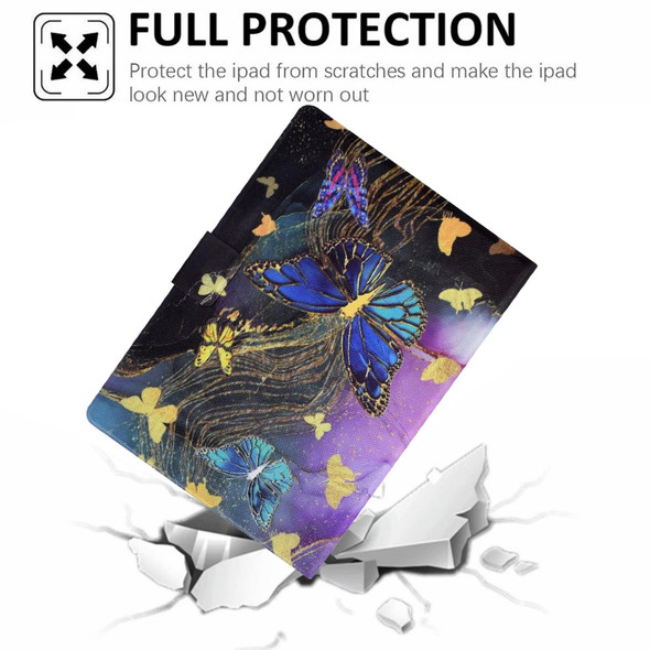 For iPad 10th Gen 10.9 2022 Electric Pressed Colored Drawing Smart Leather Tablet Case(Gold Butterflies)