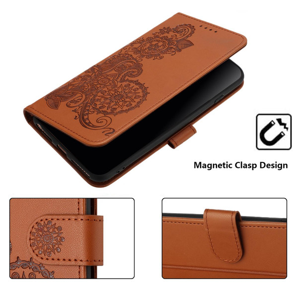 For Sharp Aquos sense4 4G/5G/Sense4 Lite Datura Flower Embossed Flip Leather Phone Case(Brown)