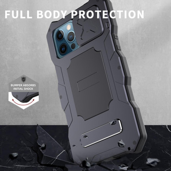 Aluminum Alloy + Silicone Anti-dust Full Body Protection with Holder - iPhone 12 / 12 Pro(Black) - Open Box (Grade A)