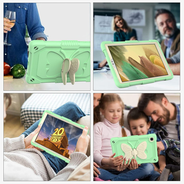 Beige PC + Silicone Anti-drop Protective Case with Butterfly Shape Holder & Pen Slot - Samsung Galaxy Tab A7 Lite 8.7 SM-T220 / SM-T225(Beige + Fresh Green)