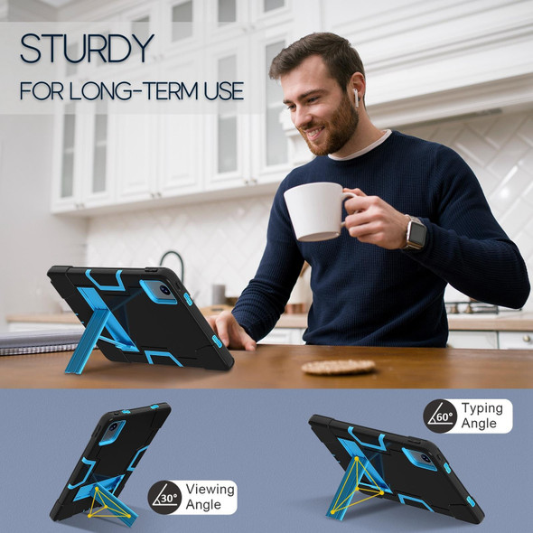 For Lenovo Tab M11/ Xiaoxin Pad 11 2024 Contrast Color Silicone Hybrid PC Tablet Case with Holder(Black Blue)