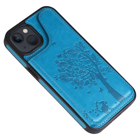 Cat Tree Embossing Pattern Shockproof Phone Case - iPhone 13(Blue)