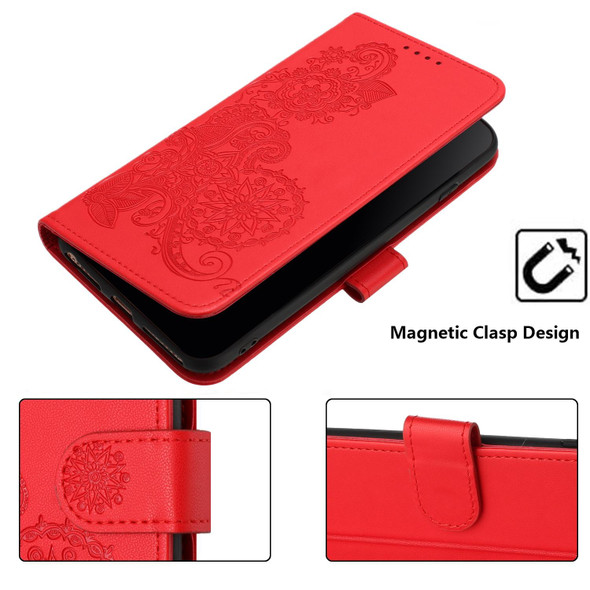 For vivo Y70s Datura Flower Embossed Flip Leather Phone Case(Red)