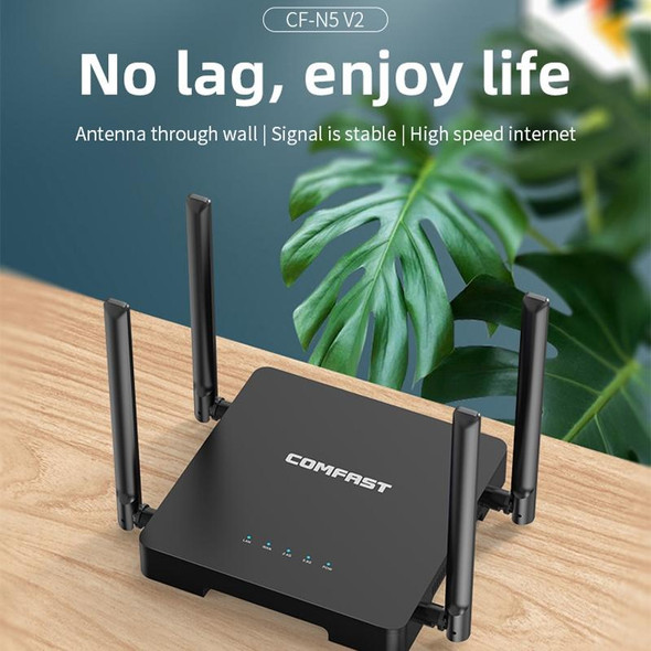 COMFAST CF-N5 V2  1200Mbps WiFi6 Dual Band Wireless Router With Gigabit Ethernet Port, 4x5dBi Antenna(EU Plug)