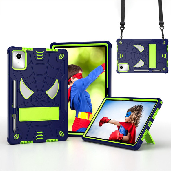 For Lenovo Tab M11/ Xiaoxin Pad 11 2024 Fold-Holder Spider Silicone Hybrid PC Tablet Case(Navy Yellow Green)