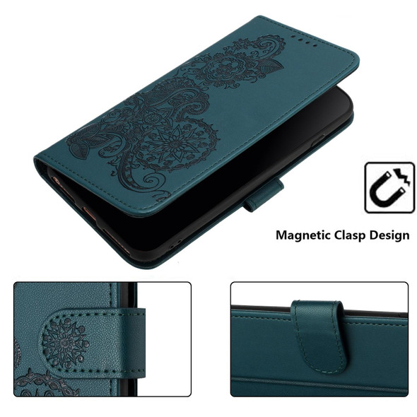 For vivo Y36 5G Global/Y36 4G Global Datura Flower Embossed Flip Leather Phone Case(Dark Green)