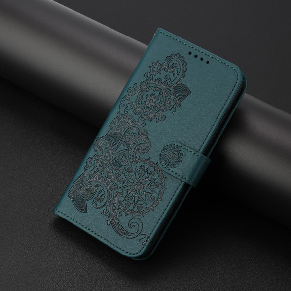 For vivo Y56 5G Global/Y16 4G Global Datura Flower Embossed Flip Leather Phone Case(Dark Green)