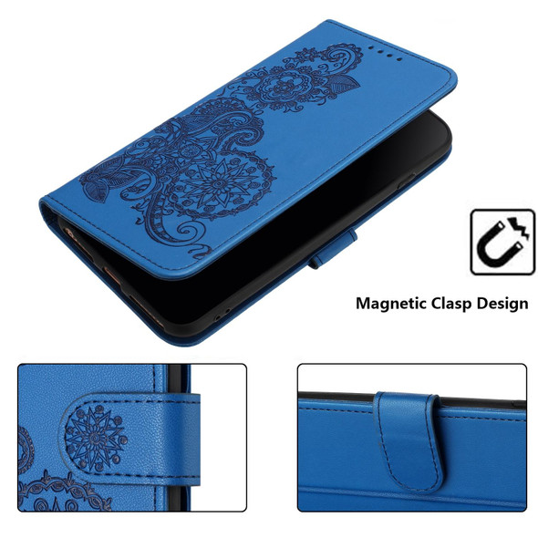 For vivo Y27 5G/Y36 4G India Datura Flower Embossed Flip Leather Phone Case(Blue)