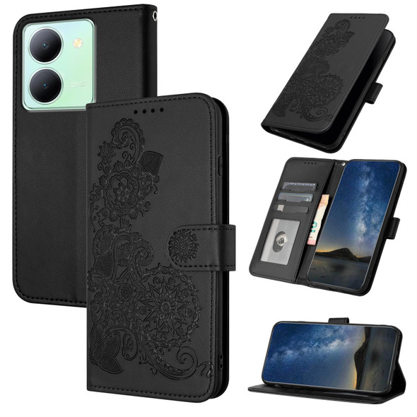 For vivo Y27 5G/Y36 4G India Datura Flower Embossed Flip Leather Phone Case(Black)