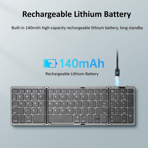 B089T Foldable Bluetooth Keyboard Rechargeable with Touchpad(Grey)