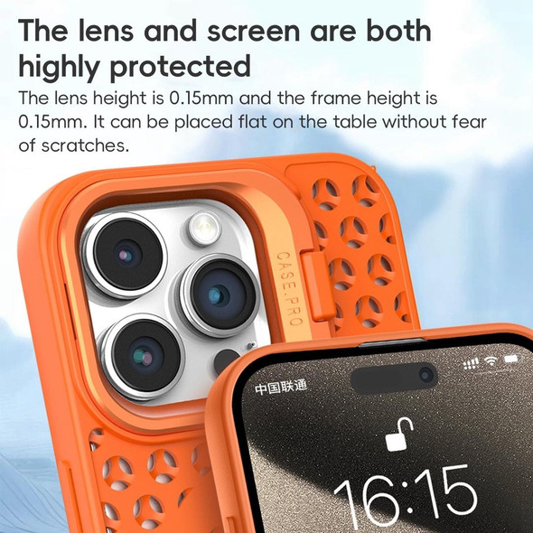 For iPhone 15 Pro Max Hollow Cooling Lens Holder MagSafe Magnetic TPU Phone Case(Orange)