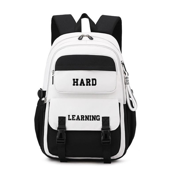 Contrast Color Casual Backpack College School Bag 15.6-inch Laptop Bag(Black and White)