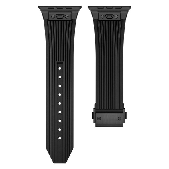 For Apple Watch Series 2 42mm Vertical Texture Black Buckle Elastic Silicone Watch Band(Black)