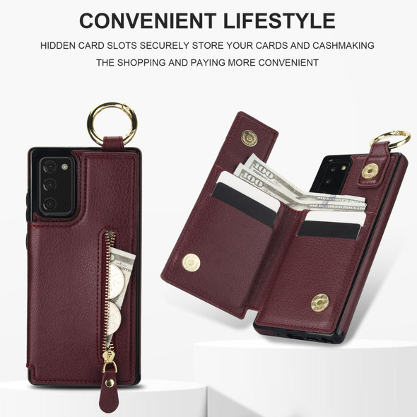 For Samsung Galaxy Note20 Litchi Texture Zipper Double Buckle Card Bag Phone Case(Maroon Red)