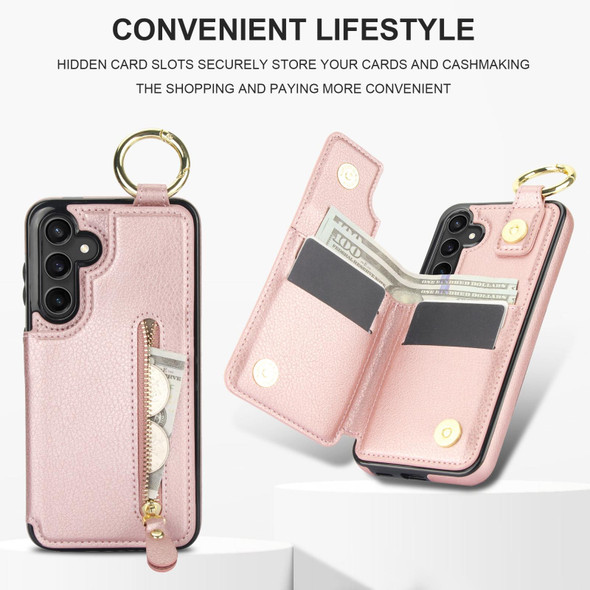 For Samsung Galaxy S23 FE 5G Litchi Texture Zipper Double Buckle Card Bag Phone Case(Rose Gold)