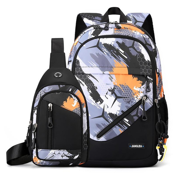 2 In 1 Men Backpack Lightweight Outdoor Daypack Boys Bookbag With Chest Bag, Spec: Orange Honeycomb