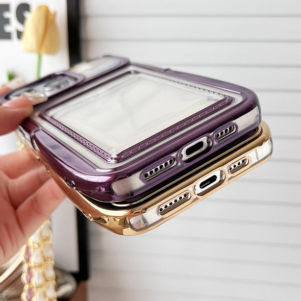 For iPhone 11 Electroplated Clear Card Slot TPU Phone Case with Crossbody Chain(Purple)