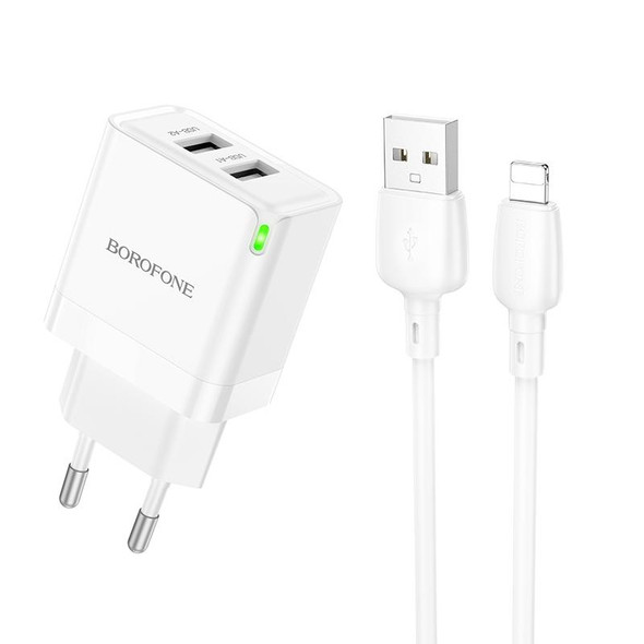 BOROFONE BN15 Dual USB Charger with 1m USB to 8 Pin Cable, EU Plug(White)