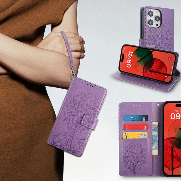 For OPPO K9S Tree & Deer Embossed Leather Phone Case(Purple)