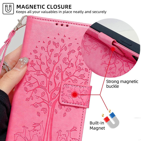 For Blackview A52 Tree & Deer Embossed Leather Phone Case(Rose Gold)
