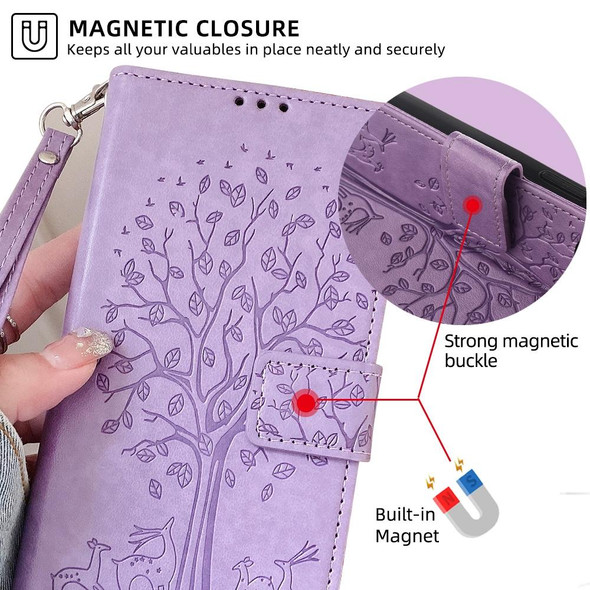 For Huawei P Smart Pro 2019 Tree & Deer Embossed Leather Phone Case(Purple)