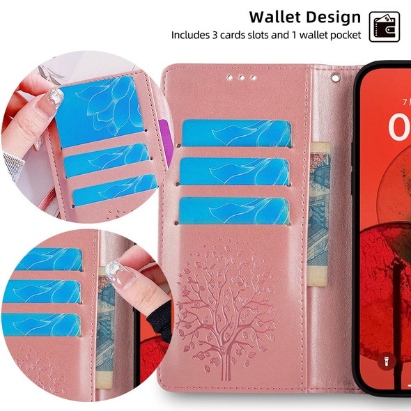 For vivo X60 Tree & Deer Embossed Leather Phone Case(Rose Gold)